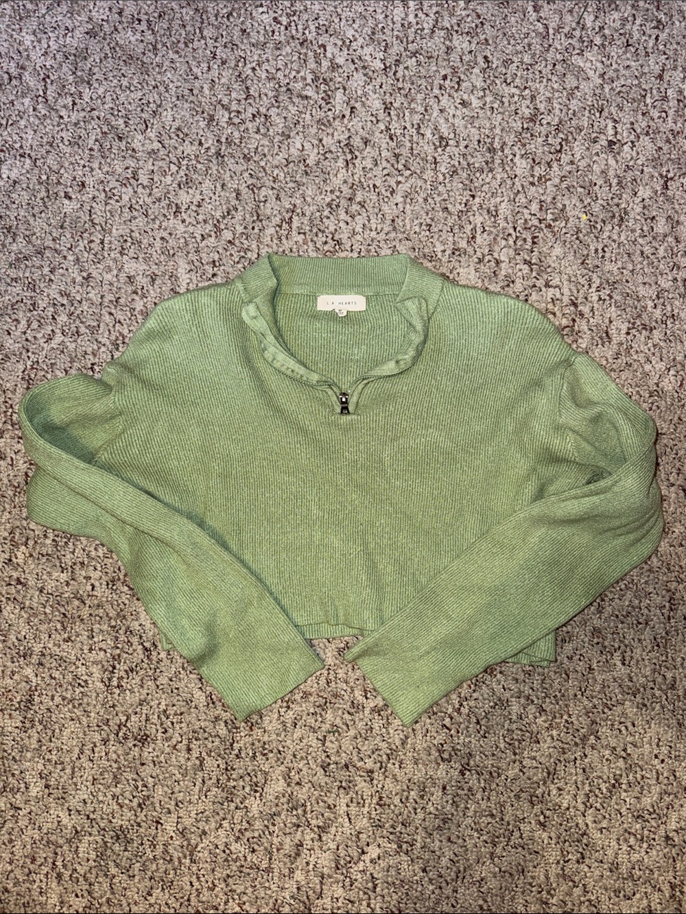 Sage Green Cropped Crewneck Sweater